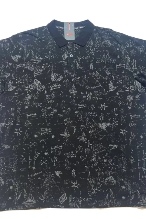 חולצת פולו שחורה מודפסת מקושטת